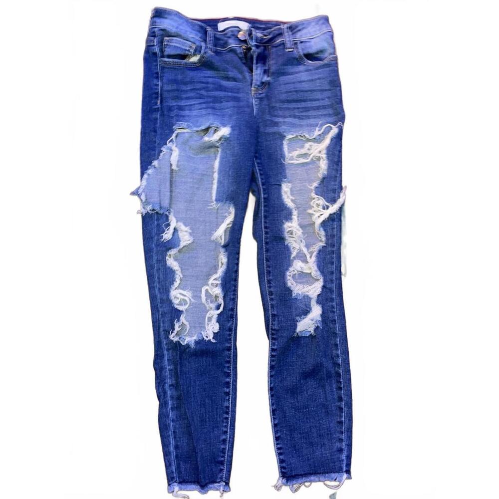 CELLO Jeans Women’s SIZE 3 Blue Distressed Denim Stretch Raw
